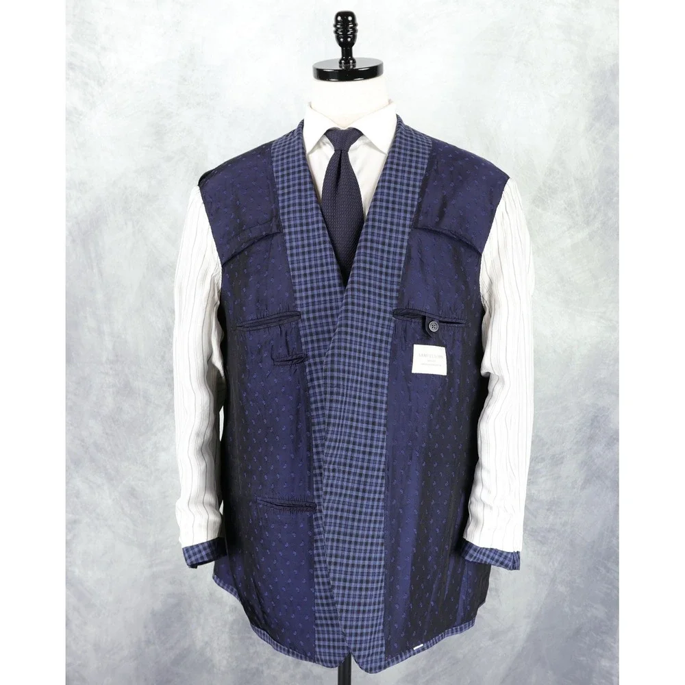 Samuelsohn Sport Coat Mens 48R Super 120s Wool Gingham Plaid Blue Blazer Jacket